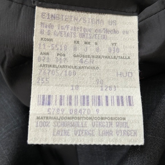 BOSS Hugo Boss Gray Suit 46R Plaid Wool Model Sigma Einstein 36W Academia Retro - Picture 9 of 16